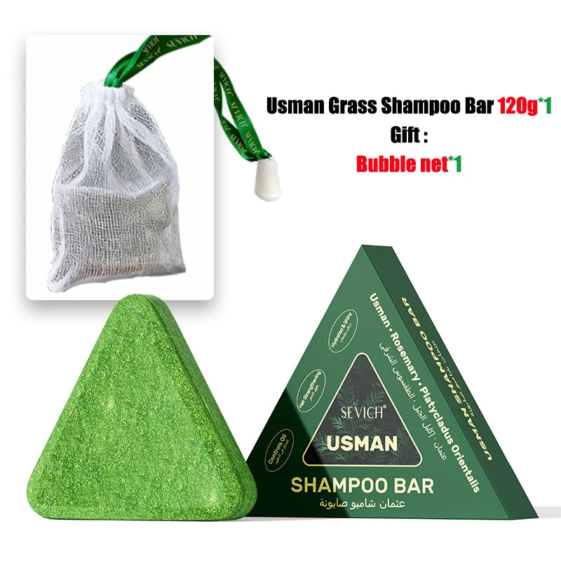 Usman Grass & Platycladus Herbal Shampoo Soap Natural Hair Loss Treat Strengthens Roots Controls Oil Cleanses Scalp Hair Growth