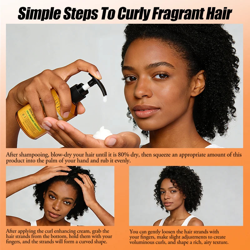 280ml Curly Hair Cream Black Castor Oil Moisturizing Hair Styling Cream Hair Smoothing Anti-Frizz Wavy Hair Defining Cream