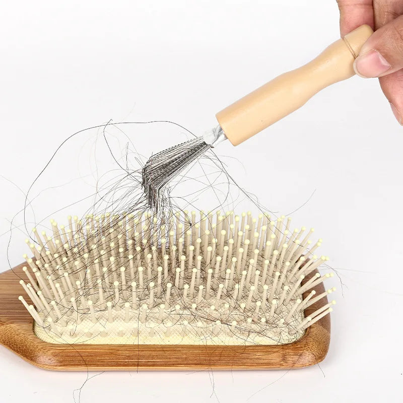 Comb Hair Brush Cleaner Wooden Handle Cleaning Brush Remover Embedded Beauty Tools Cleaning Products Cleaning Supplies