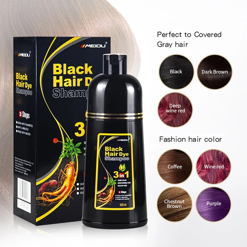 500ml Hair Dye Shampoo 3 in 1 Instant Coloring Natural Treatment for Hair Shampoo Large Capacity No Harm To Hair Shampoo