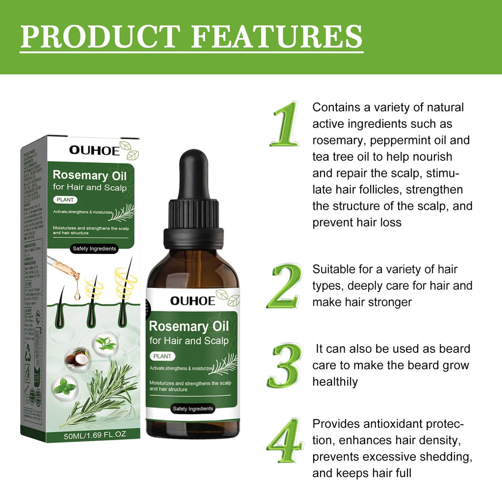 Rosemary Hair Growth Oil for Men & Women Mint Nourishing Hair Strengthening Treatment Anti-Hair Loss Regrowth for Healthy Roots