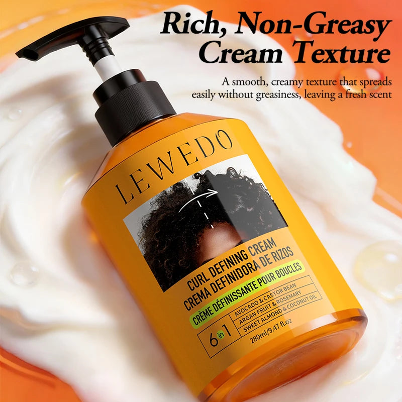 280ml Curly Hair Cream Black Castor Oil Moisturizing Hair Styling Cream Hair Smoothing Anti-Frizz Wavy Hair Defining Cream