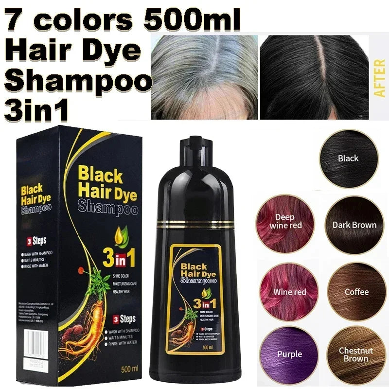 500ml Hair Dye Shampoo 3 in 1 Instant Coloring Natural Treatment for Hair Shampoo Large Capacity No Harm To Hair Shampoo
