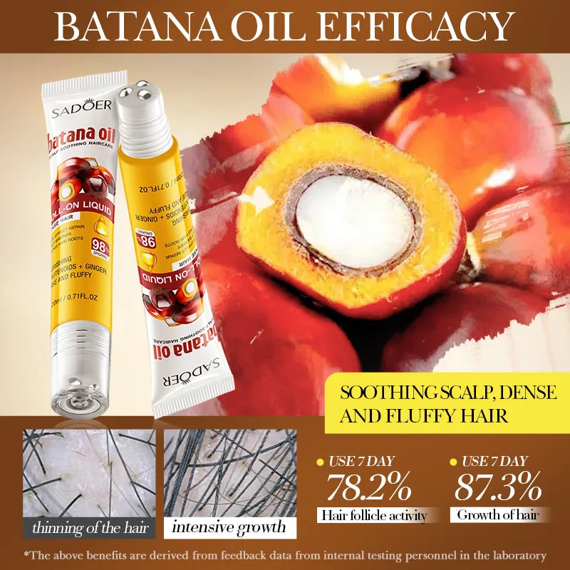 Fast Hair Growth Batana Oil Hair Growth Serum Anti Hair Loss Regrowth Thicken Baldness Nourish Roller Ball Root Hair Health Care