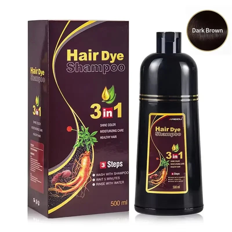 500ml Hair Dye Shampoo 3 in 1 Instant Coloring Natural Treatment for Hair Shampoo Large Capacity No Harm To Hair Shampoo