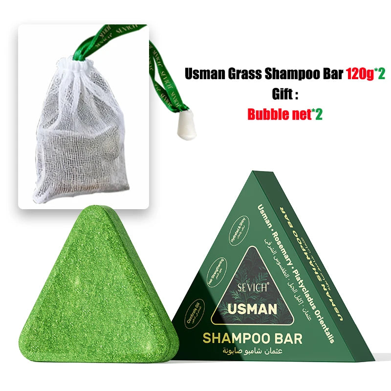 Usman Grass & Platycladus Herbal Shampoo Soap Natural Hair Loss Treat Strengthens Roots Controls Oil Cleanses Scalp Hair Growth